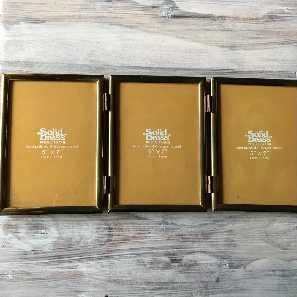 Vintage MCM Solid Brass Triple 5x7 Picture Frame